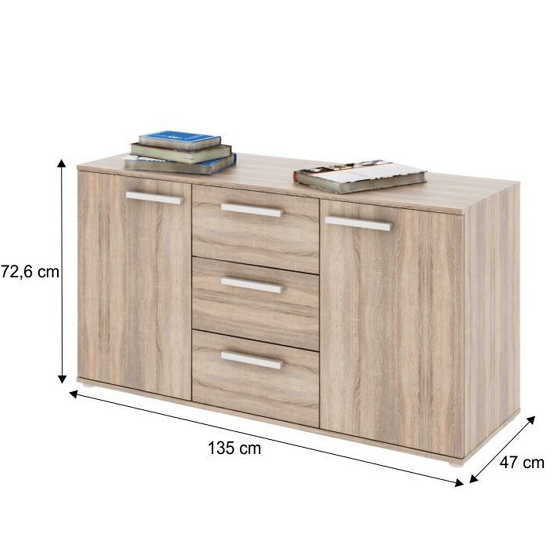 Comoda DUNAJ TIPUL11, cu 2 usi si 3 sertare, DTD laminat, stejar sonoma, 135x72,6x47 cm
