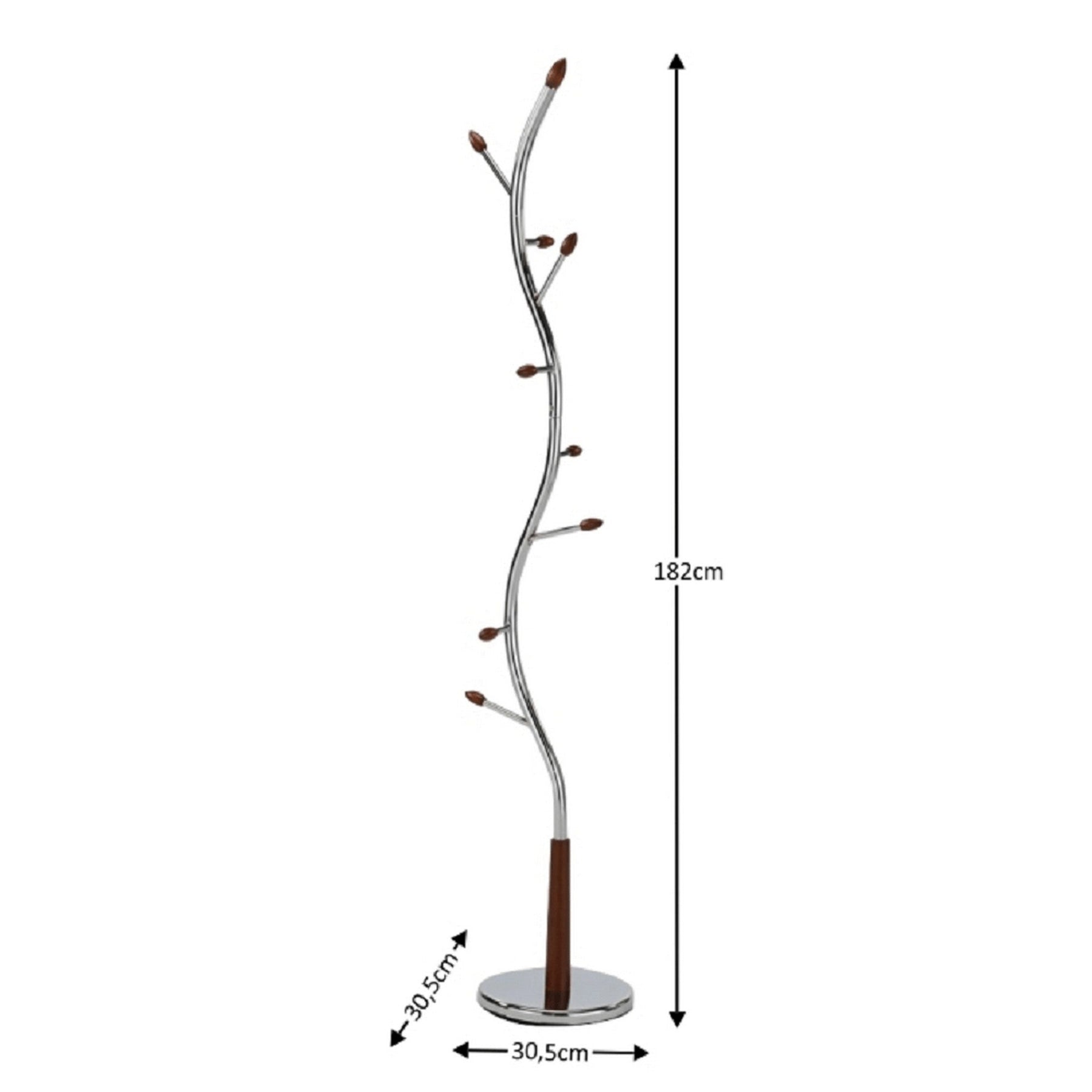 Cuier ZORO NEW, lemn/metal, crom/nuc, 30,5x30,5x182 cm