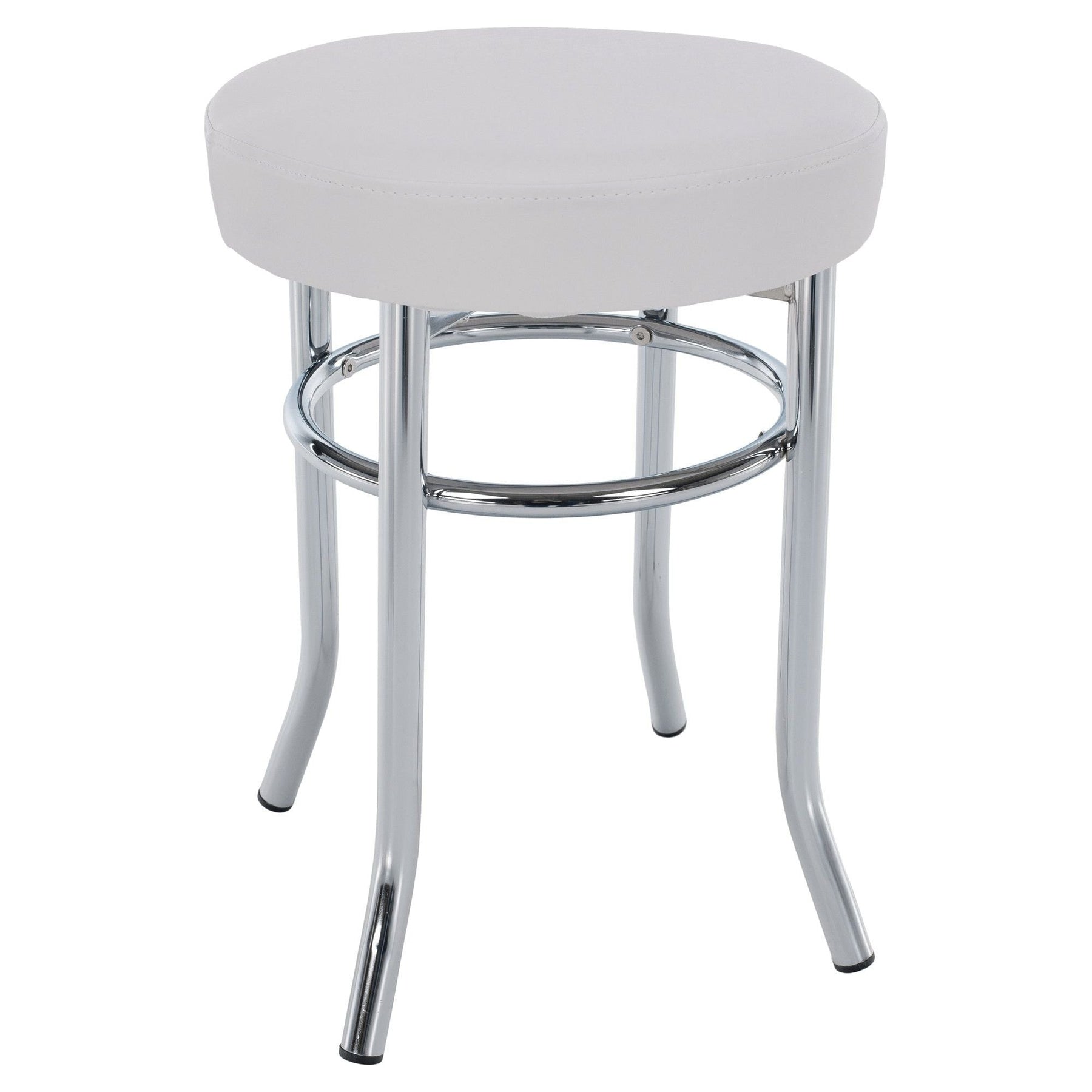 Taburet IRENA, metal/piele ecologica, alb/crom, 33x43 cm