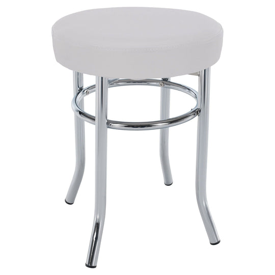 Taburet IRENA, metal/piele ecologica, alb/crom, 33x43 cm