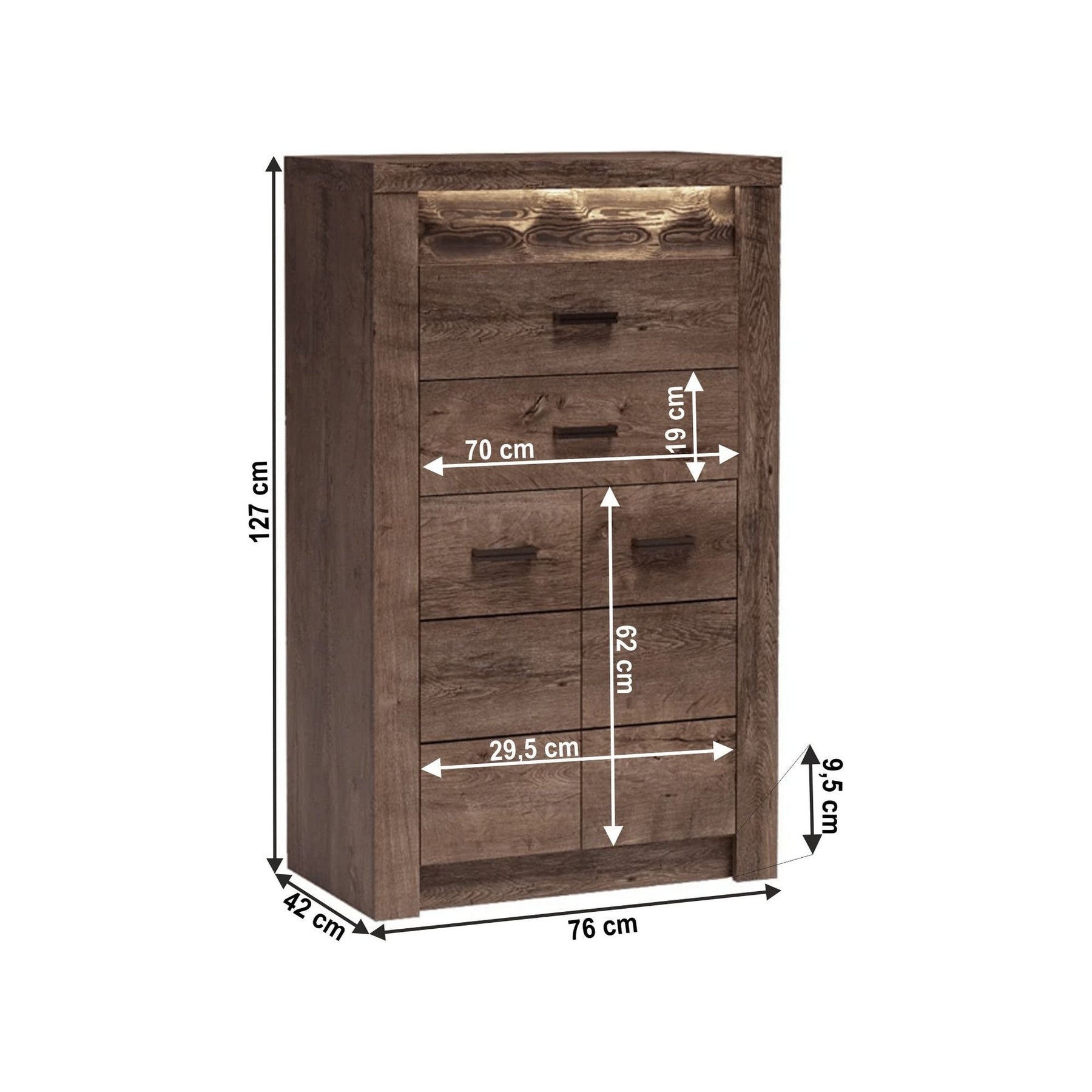 Comoda INFINITY I-06, frasin inchis, cu iluminare LED, 76x127x42 cm