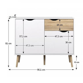 Comoda OSLO 75387, cu 2 usi si 1 sertar, PAL, stejar sonoma/alb, 98,1x81x39,1 cm