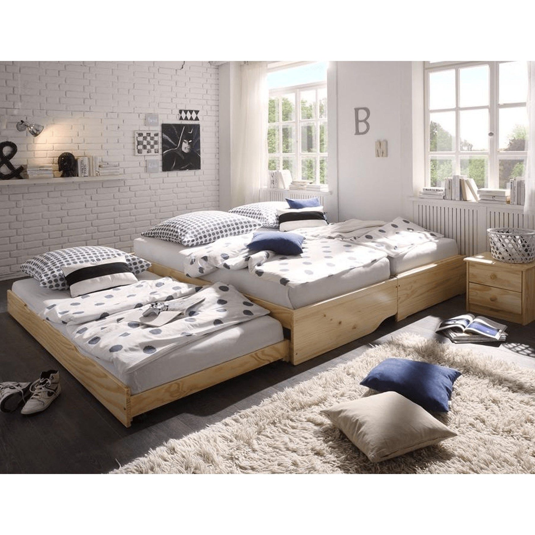 Pat cu module suplimentare extensibile FLOPY, stejar, lemn, 90x200 cm