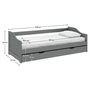 Pat cu un pat suplimentar LAURA NEW, gri, lemn, 90x200 cm