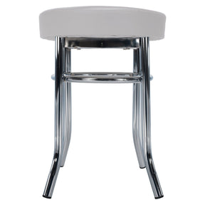Taburet IRENA, metal/piele ecologica, alb/crom, 33x43 cm