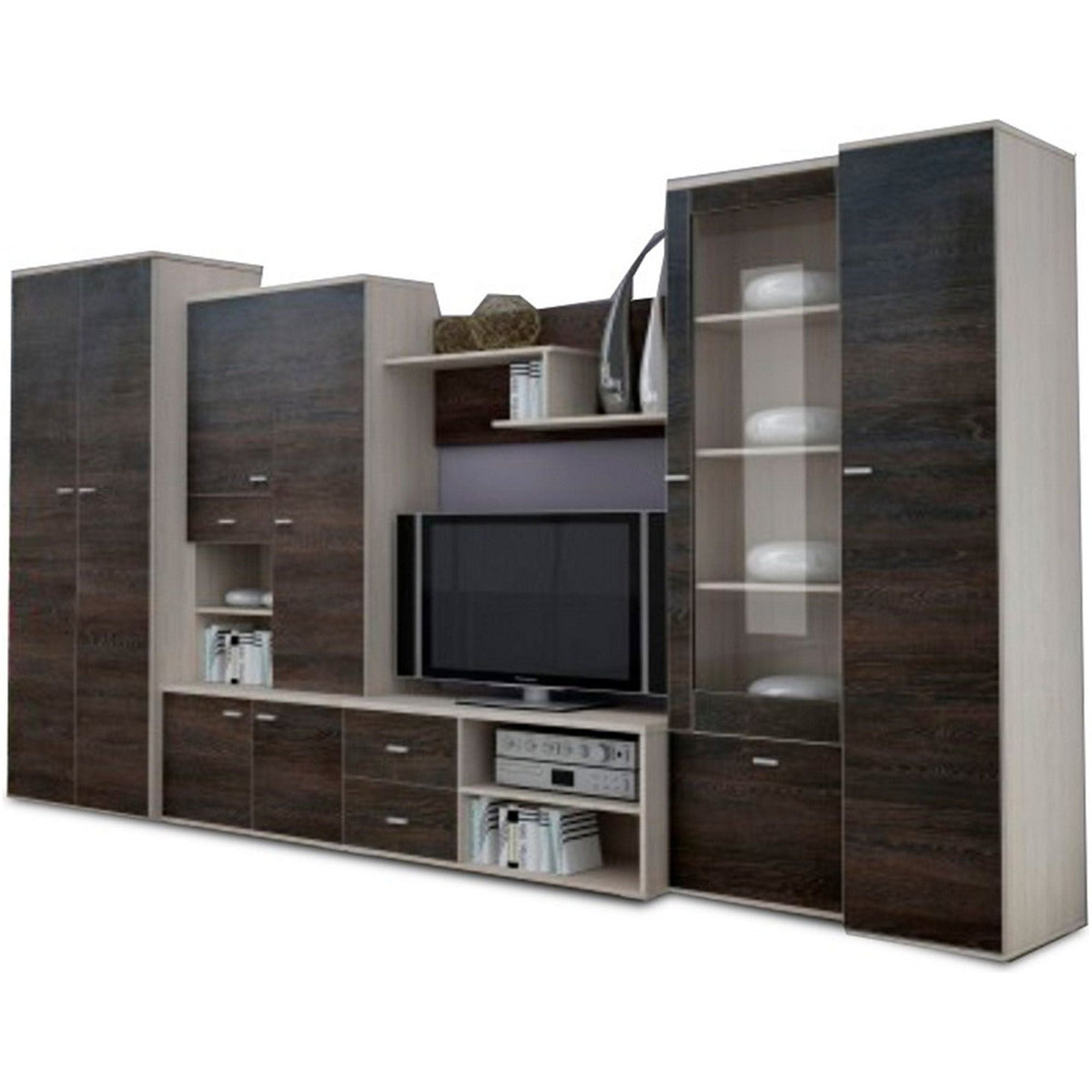 Set living ARS, PAL/sticla, frasin/stejar american, 370x51x199 cm