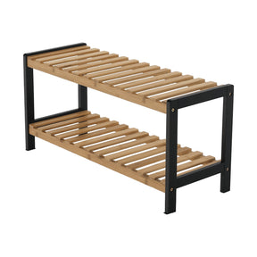 Pantofar KONTRE, bambus lacuit, negru/stejar natural, 70x26x33,5 cm