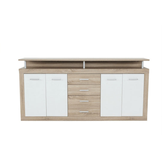 Comoda JUNO - JACHIM NEW, cu 4 usi si 4 sertare, PAL, stejar sonoma/alb, 195x37x96,5 cm