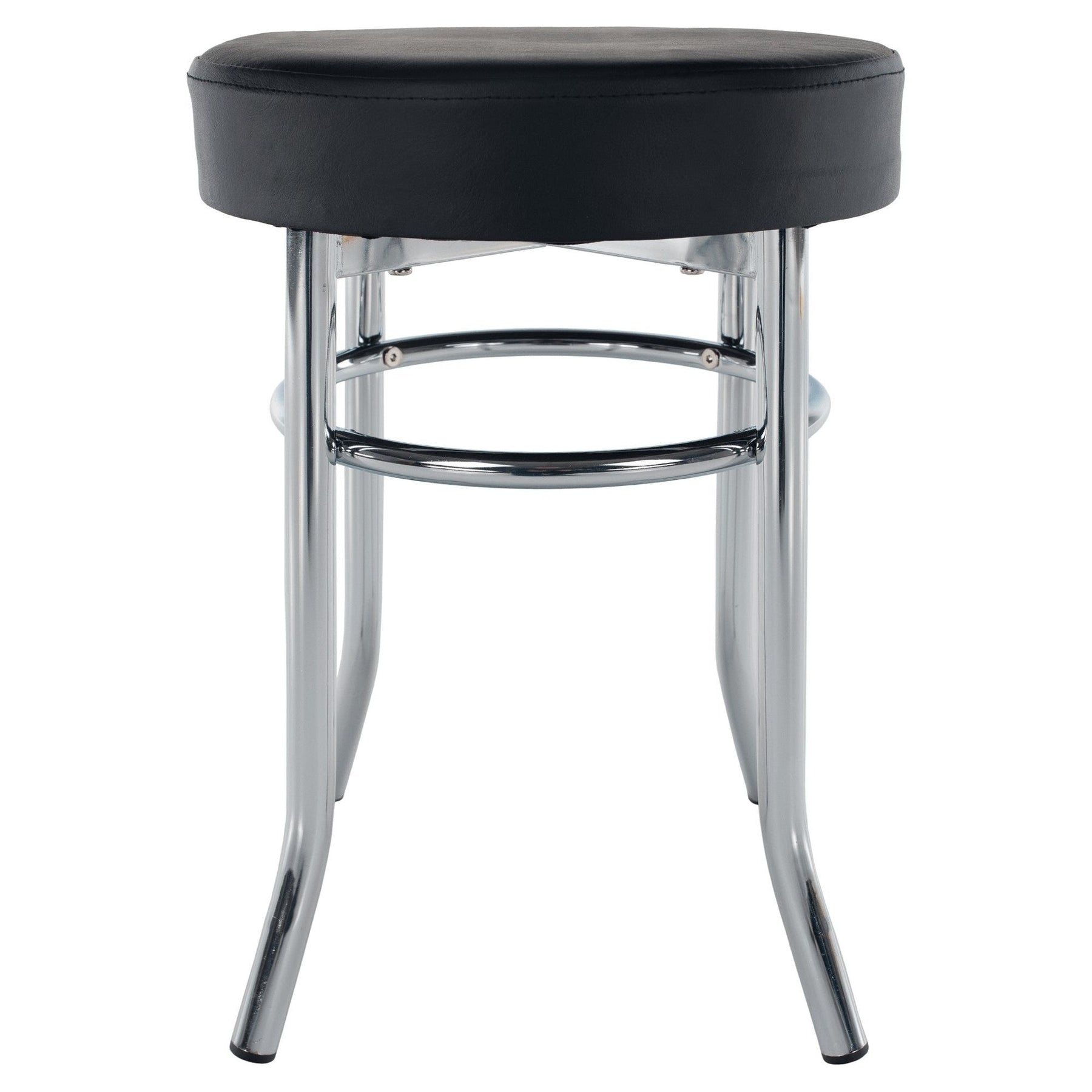 Taburet IRENA, metal/piele ecologica, negru/crom, 33x43 cm