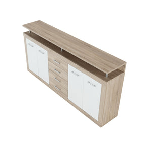 Comoda JUNO - JACHIM NEW, cu 4 usi si 4 sertare, PAL, stejar sonoma/alb, 195x37x96,5 cm