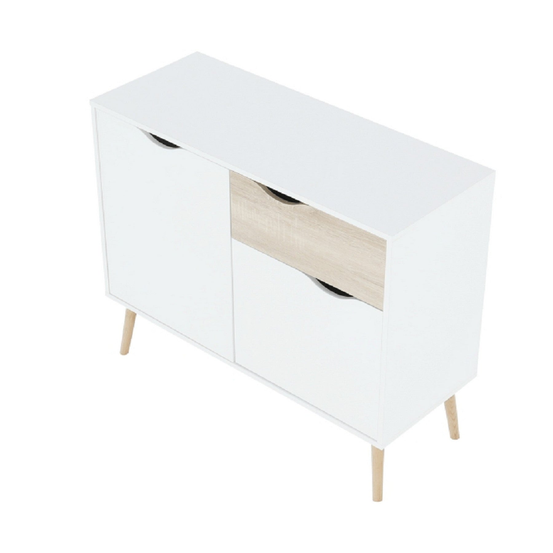 Comoda OSLO 75387, cu 2 usi si 1 sertar, PAL, stejar sonoma/alb, 98,1x81x39,1 cm