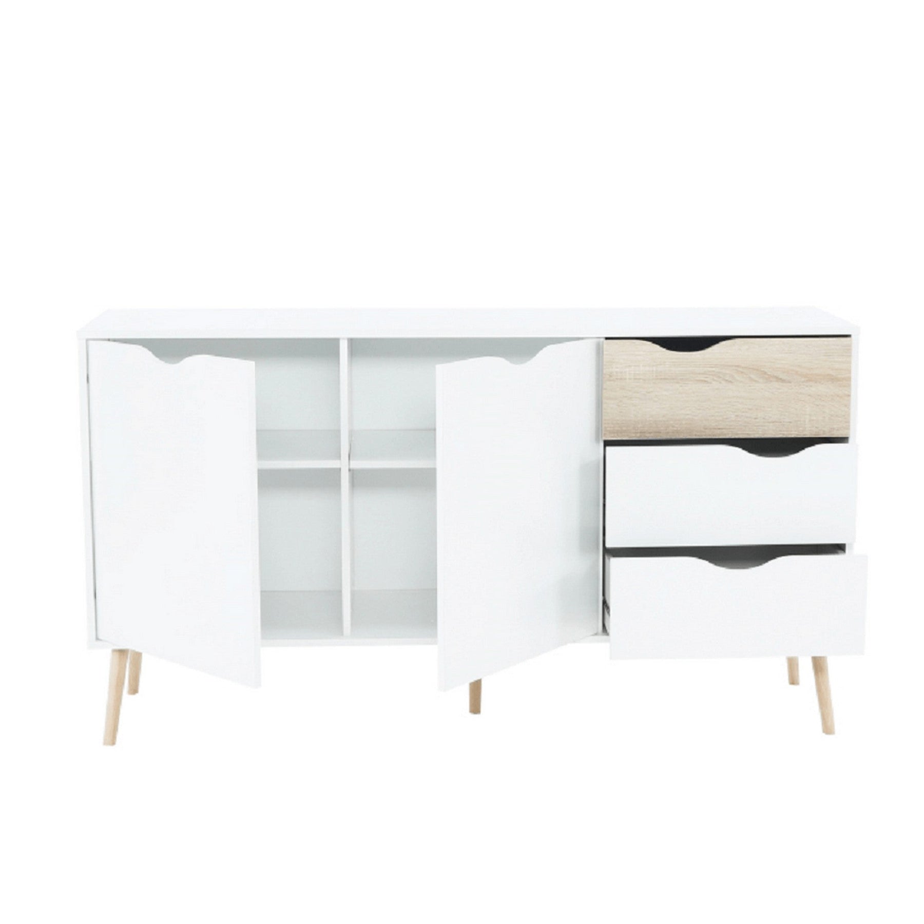 Comoda OSLO 75381, cu 2 usi si 3 sertare, PAL, stejar sonoma/alb,  147,1x81x39,1 cm