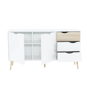 Comoda OSLO 75381, cu 2 usi si 3 sertare, PAL, stejar sonoma/alb,  147,1x81x39,1 cm