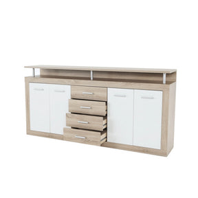 Comoda JUNO - JACHIM NEW, cu 4 usi si 4 sertare, PAL, stejar sonoma/alb, 195x37x96,5 cm