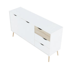 Comoda OSLO 75381, cu 2 usi si 3 sertare, PAL, stejar sonoma/alb,  147,1x81x39,1 cm
