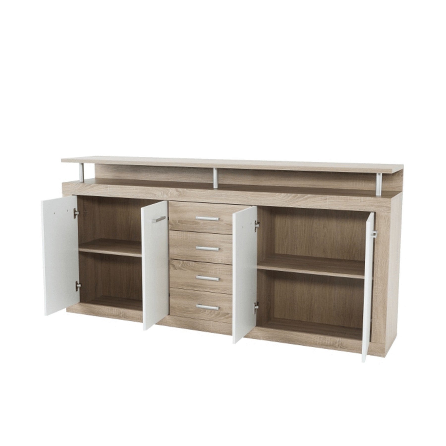 Comoda JUNO - JACHIM NEW, cu 4 usi si 4 sertare, PAL, stejar sonoma/alb, 195x37x96,5 cm
