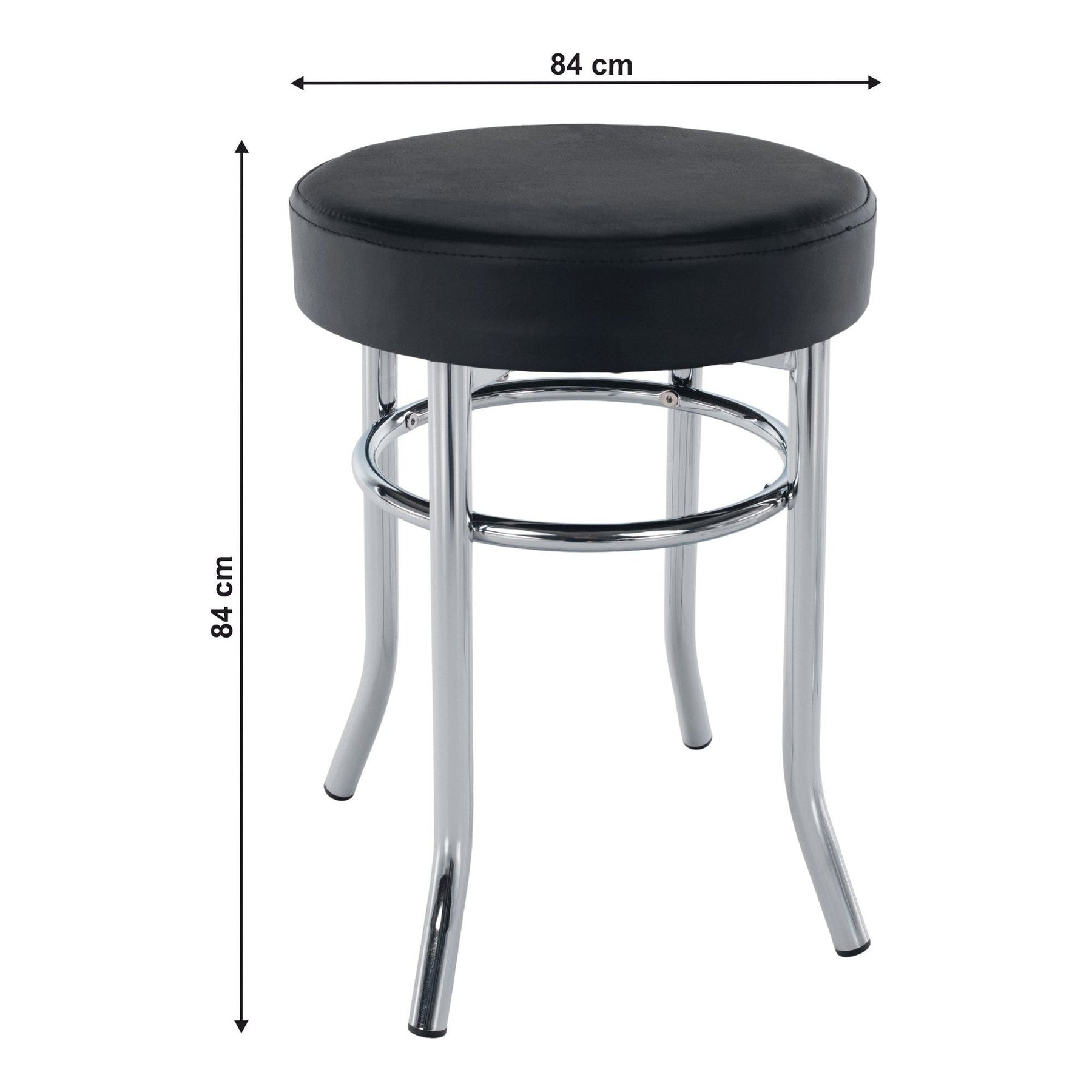Taburet IRENA, metal/piele ecologica, negru/crom, 33x43 cm