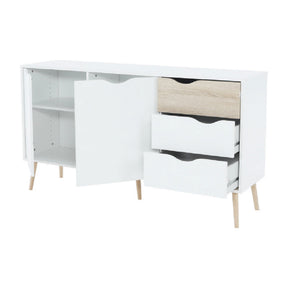 Comoda OSLO 75381, cu 2 usi si 3 sertare, PAL, stejar sonoma/alb,  147,1x81x39,1 cm