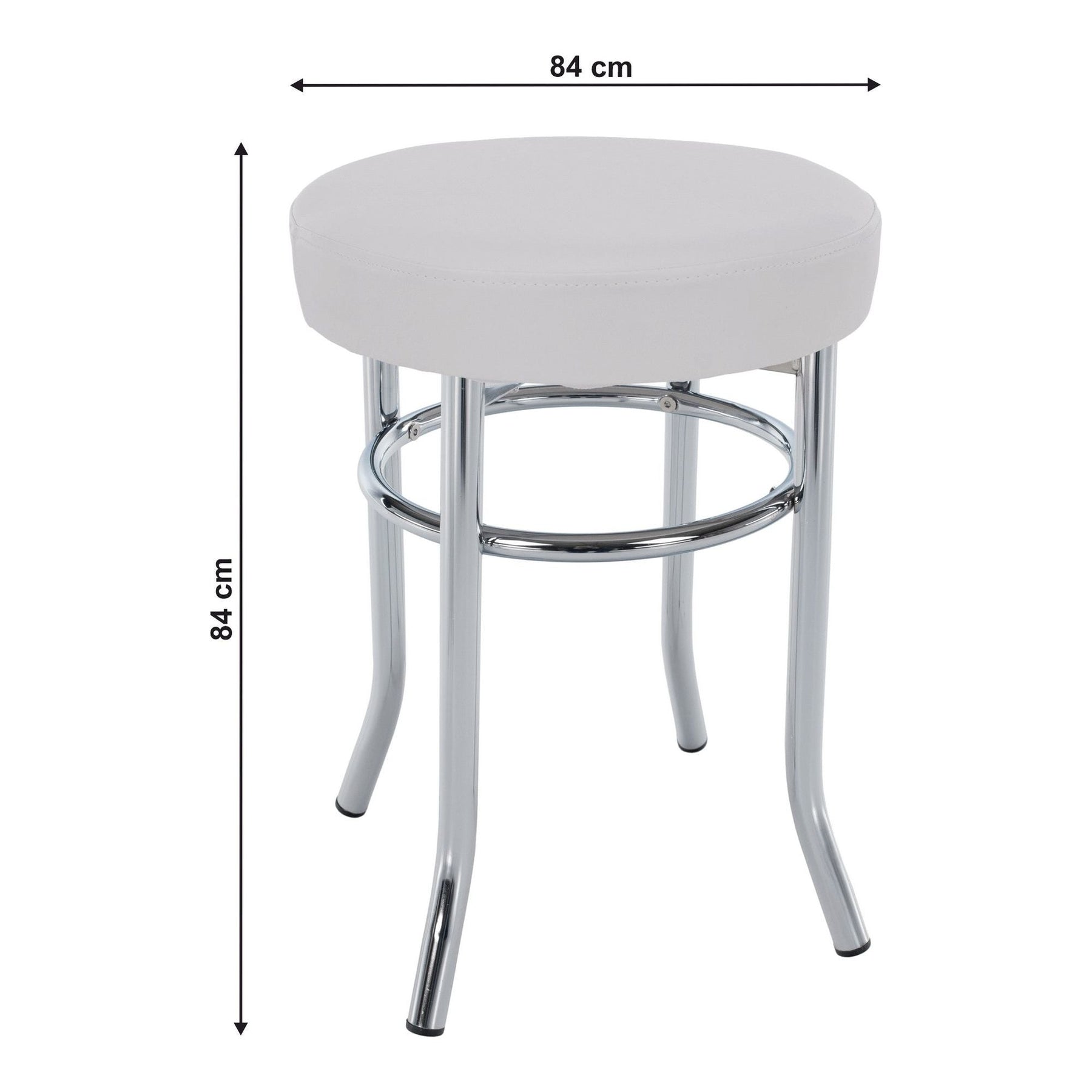 Taburet IRENA, metal/piele ecologica, alb/crom, 33x43 cm