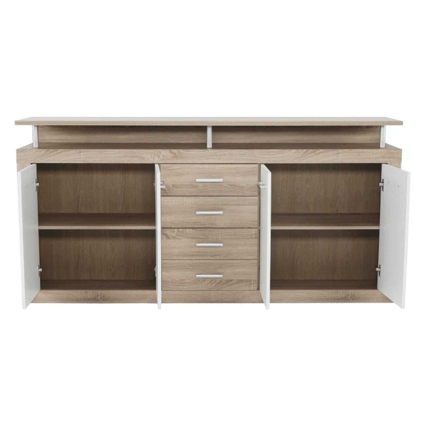 Comoda JUNO - JACHIM NEW, cu 4 usi si 4 sertare, PAL, stejar sonoma/alb, 195x37x96,5 cm