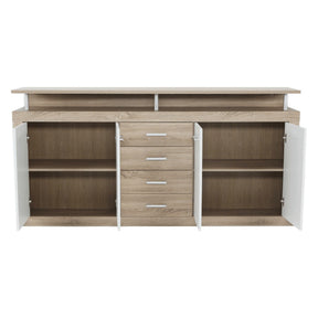 Comoda JUNO - JACHIM NEW, cu 4 usi si 4 sertare, PAL, stejar sonoma/alb, 195x37x96,5 cm