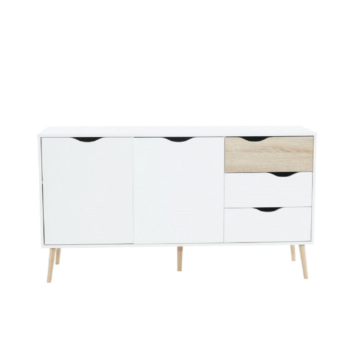 Comoda OSLO 75381, cu 2 usi si 3 sertare, PAL, stejar sonoma/alb,  147,1x81x39,1 cm