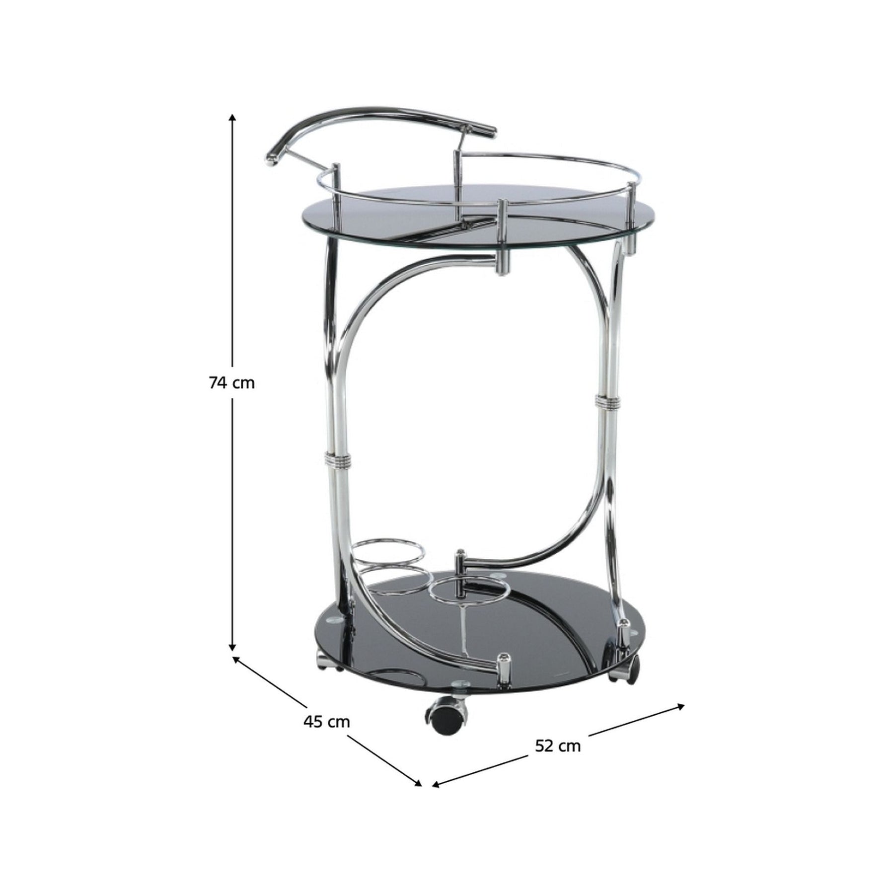 Carucior de servire VESNA, sticla neagra/metal cromat, 52x45X74 cm