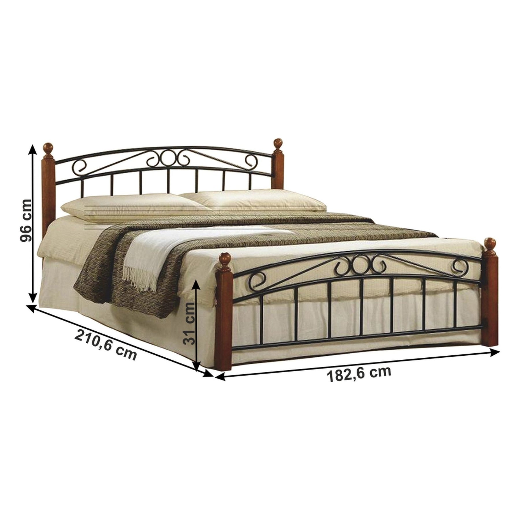 Pat DOLORES, lemn/metal, nuc/negru, cu somiera inclusa, 180x200 cm