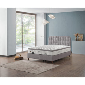 Pat INFINITY 180x200, stofa clasica gri - Linum 660, cu somiera si spatiu depozitare