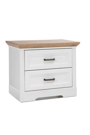 Set dormitor JASMIN 2, alb/stejar artisan, cu pat 160x200, dulap cu 4 usi, comoda si 2 noptiere