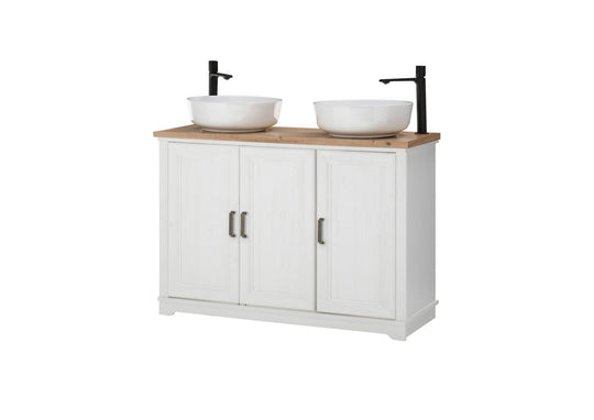 Dulap baie JASMIN, alb/stejar artisan, PAL, fara chiuvete, 116x47x74 cm