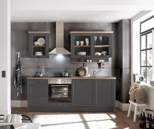 Set bucatarie JASMIN, gri grafit/stejar artisan, PAL, 230 cm