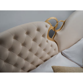 Pat MARILYN, piele ecologica crem, cu somiera metalica fixa, 215x223x118 cm