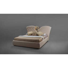 Pat MARILYN, piele ecologica crem, cu somiera metalica fixa, 215x223x118 cm