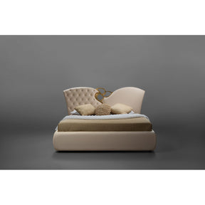 Pat MARILYN, piele ecologica crem, cu somiera metalica fixa, 215x223x118 cm