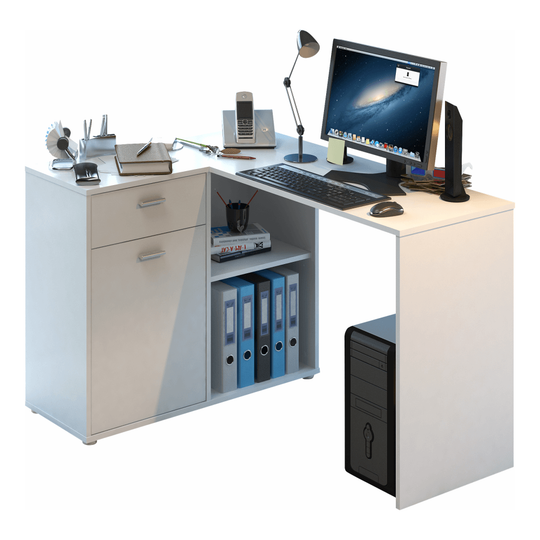 Birou KALIMERO, de colţ, alb, 120x75.6x90 cm