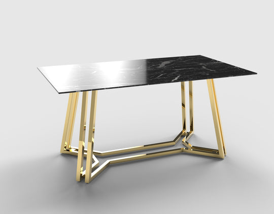 Masa sticla securizata marmura neagra Konami, 160/90/75 cm