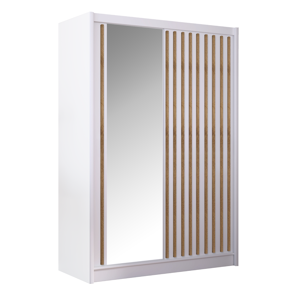 Dulap LADDER, alb/stejar craft, PAL melaminat/sticla, 150x61x215 cm