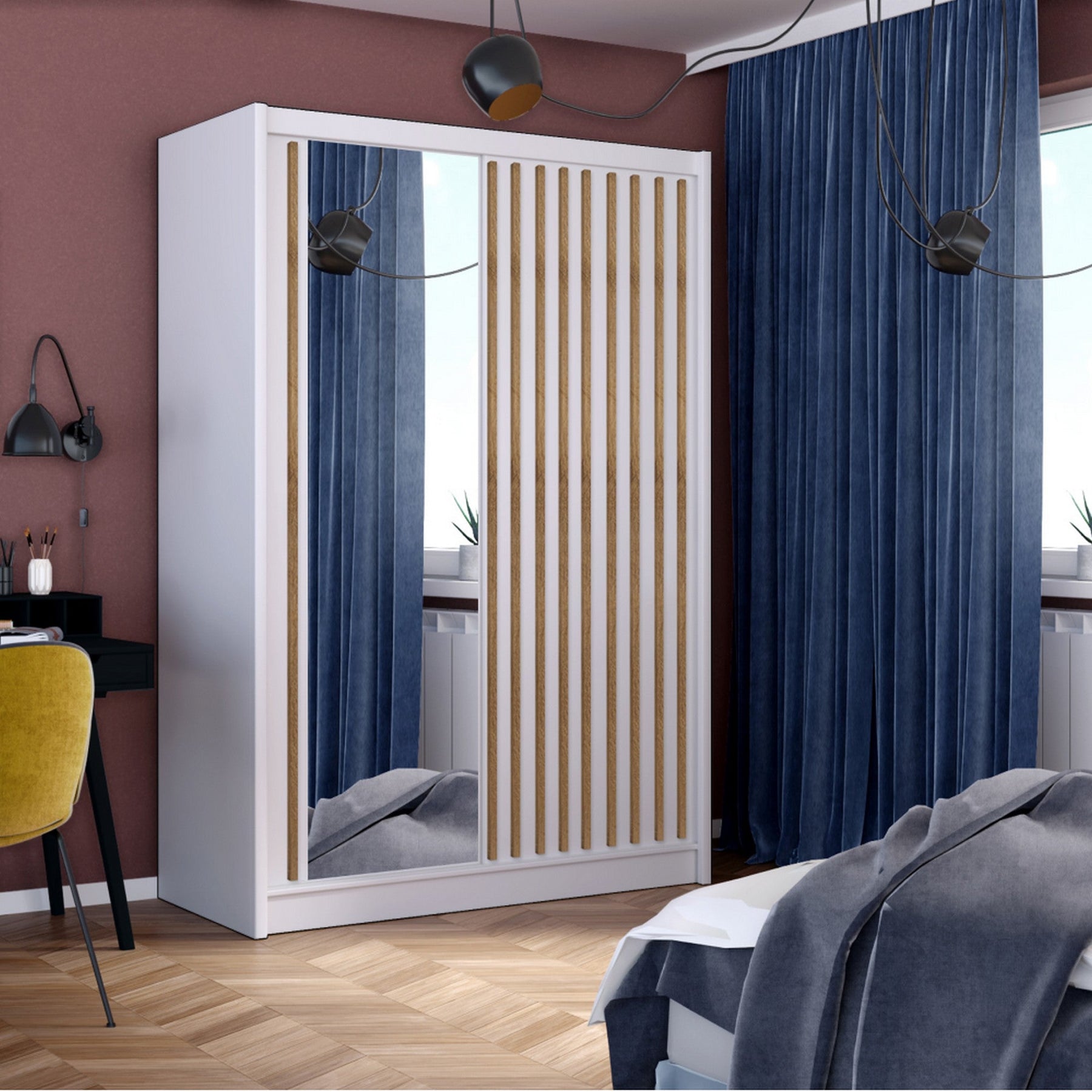 Dulap LADDER, alb/stejar craft, PAL melaminat/sticla, 150x61x215 cm