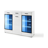 Comoda LAUREN HB, alb, PAL/sticla, 150x41x112 cm