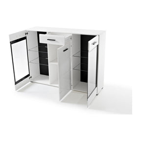 Comoda LAUREN HB, alb, PAL/sticla, 150x41x112 cm