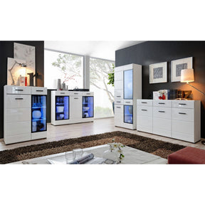 Comoda LAUREN HB, alb, PAL/sticla, 150x41x112 cm