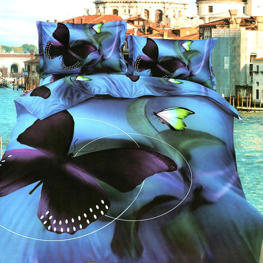 Set lenjerie pat 3D-PR7, bumbac/poliester, multicolor, 220x230 cm, cu cearceaf pat, cearceaf pilota si 2 fete de perna