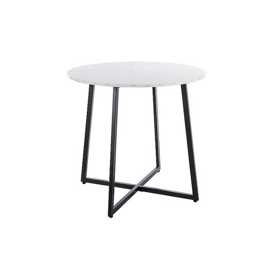 Masa LUNA, alb cu efect de marmura, PAL/metal, 90x76 cm