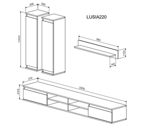 Mobilier living LUSIA, alb, PAL, 220x37x160 cm