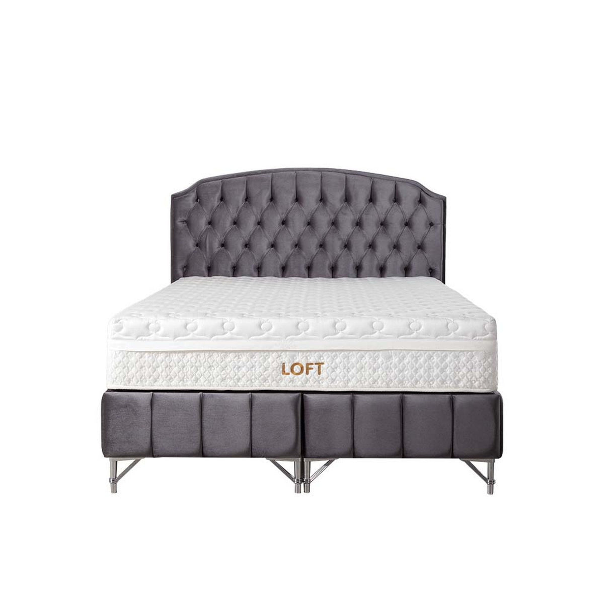 Pat LOFT 160x200, stofa catifelata albstru inchis - Luna 19, cu somiera si spatiu depozitare