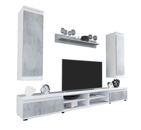 Mobilier living LUSIA, gri beton/alb, PAL, 220x37x160 cm