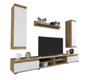Mobilier living LUSIA, stejar/alb, PAL, 220x37x160 cm