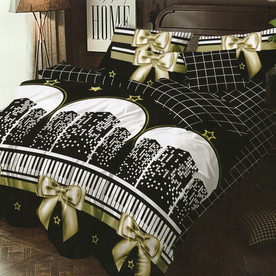 Set lenjerie pat finet M147, bumbac/poliester, multicolor, 220x240 cm, cu cearceaf pat, cearceaf pilota si 4 fete de perna