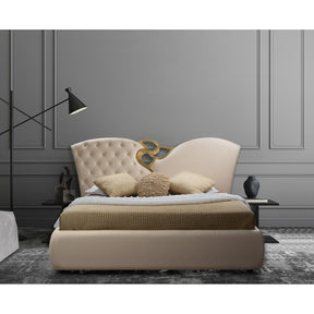 Pat MARILYN, piele ecologica crem, cu somiera metalica fixa, 215x223x118 cm